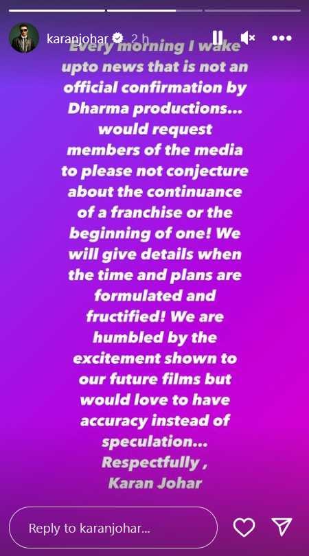 Karan Johar's Instagram story.
