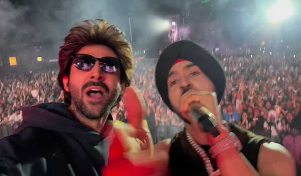 Kartik Aaryan crashes Diljit Dosanjh’s Ahmedabad concert, grooves with him; WATCH their electrifying performance