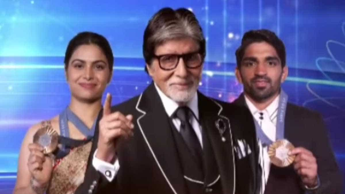 KBC 16: Amitabh Bachchan says 'poore desh ke dilon...' as he hosts Olympic medalists Manu Bhaker, Aman Sehrawat | Watch