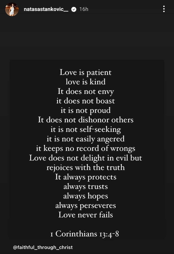 Natasa Stankovic's cryptic post