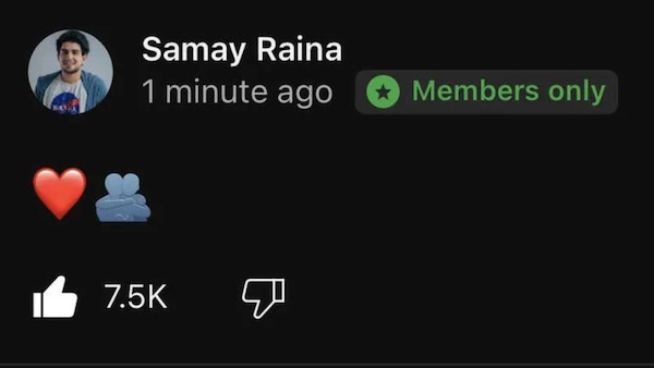 Samay Raina's cryptic social media post