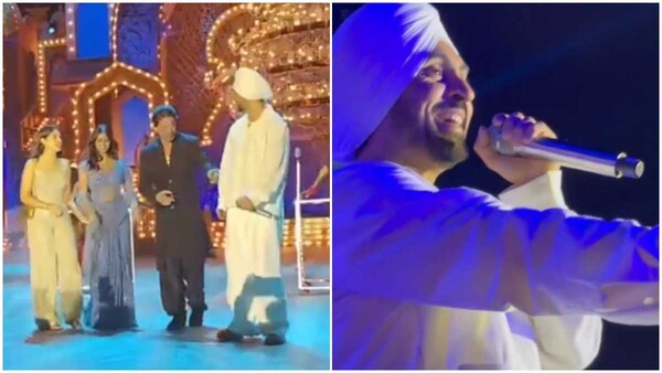 Shah Rukh Khan and Suhana Khan wth Diljit Dosanjh at Ambani pre-wedding. (Courtesy: Instagram/ Manav Manglani)