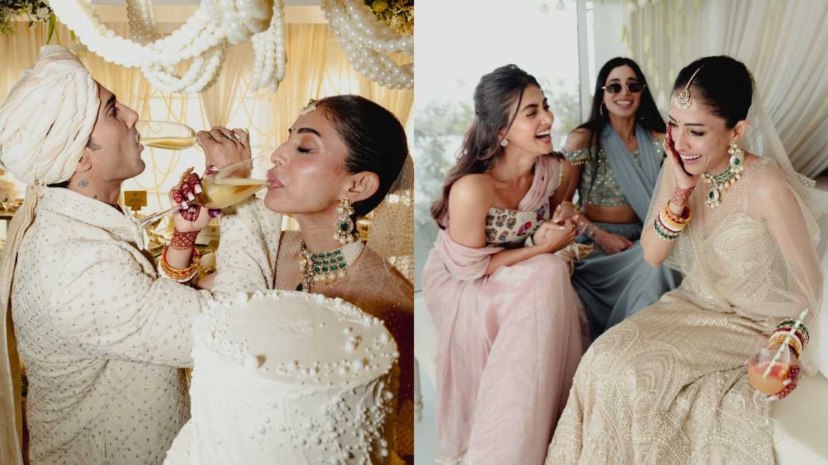 Newlyweds Prateik Babbar-Priya Banerjee sip champagne, pose with Vir Das and Pooja Hegde in unseen wedding photos