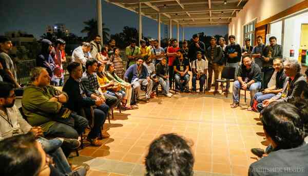 Festival director Prakash Belawadi addressing volunteers of the fest