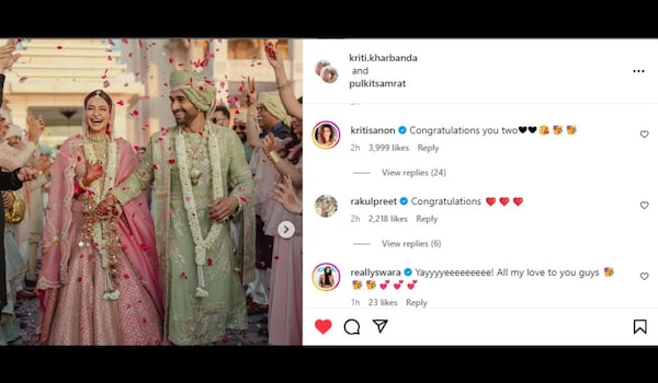 Bollywood celebs react to Kriti-Pulkit's wedding