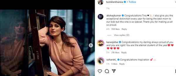 Reactions on Twinkle Khanna's Instagram post