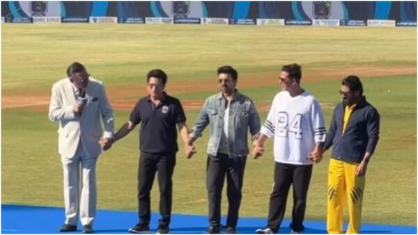 Watch - Ram Charan, Akshay Kumar, Sachin Tendulkar, Suriya groove to Naatu Naatu at Wankhede for IPL