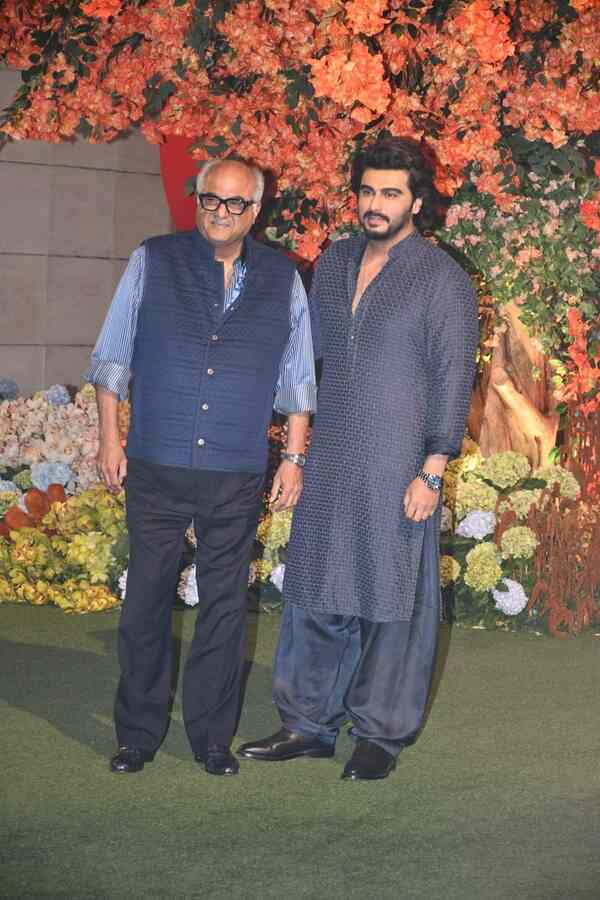 Boney Kapoor, Arjun Kapoor at Anant Ambani, Radhika Merchant's engagement ceremony (Manav Manglani).