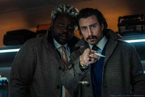 Brian Tyree Henry and Aaron Taylor-Johnson in a still from Bullet Train