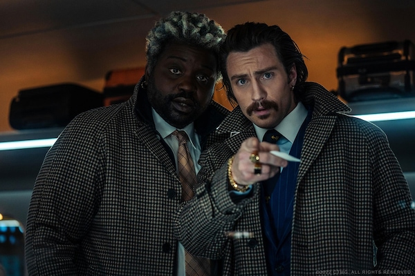 Brian Tyree Henry and Aaron Taylor-Johnson in a still from Bullet Train