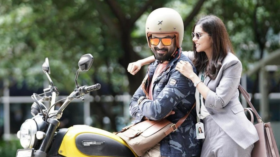 Prithviraj and Kalyani Priyadarshan in a still from Bro Daddy