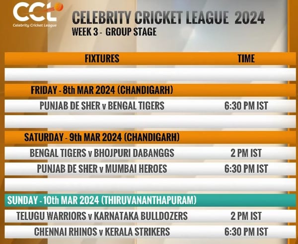 CCL 2024 Week 3 schedule