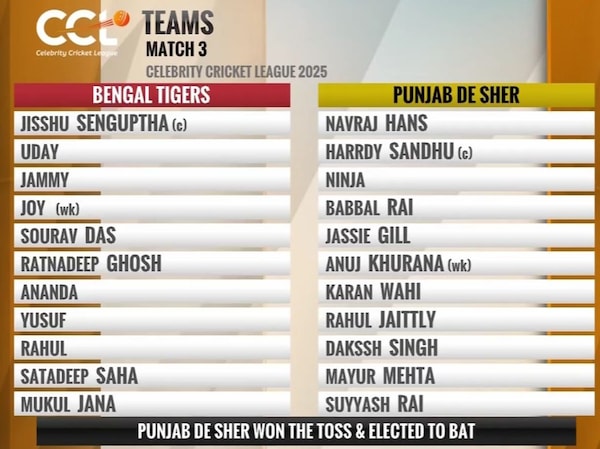 CCL Day 2 Match 3 Playing 11 of Bengal tigers and Punjab De Sher