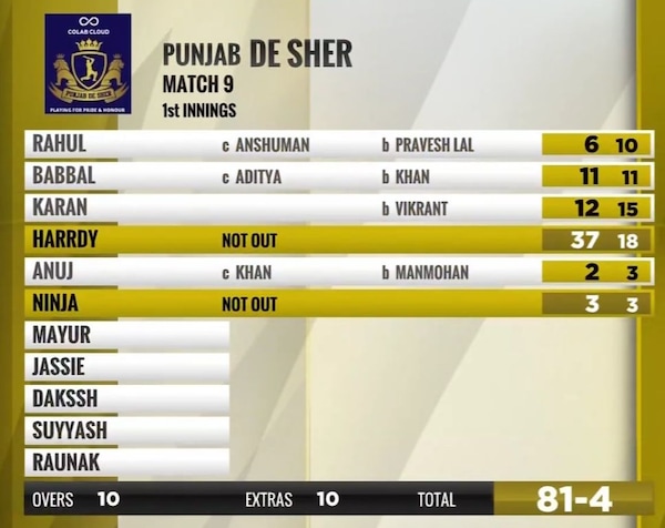 Punjab De Sher first innings against Dabanggs
