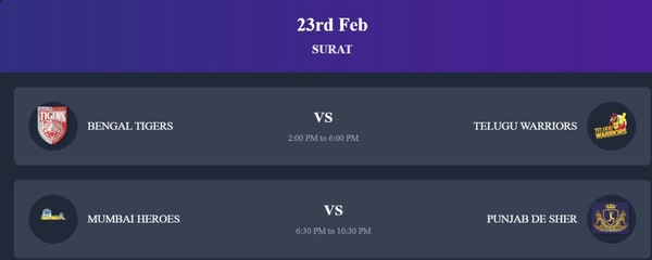 Match schedule of Feb 23 in Surat