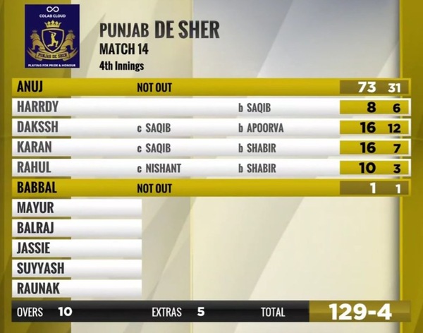 Punjab De Sher's chase fell short by 17 runs