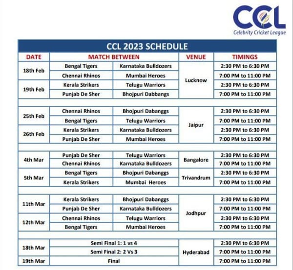 Here's the schedule of matches at the 2023 CCL