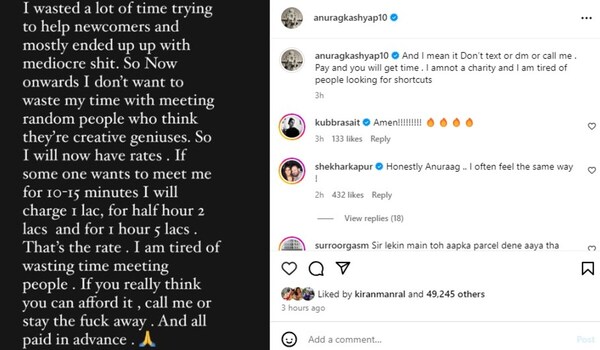 Celebs react to Anurag Kashyap's Instagram post