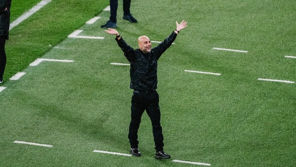 Pep Guardiola enjoying City's third goal against Liverpool. Image | Manchester City