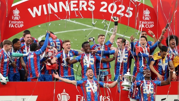 Official Palace players celebrating the FA Cup Final win. Image - Crystal Palace