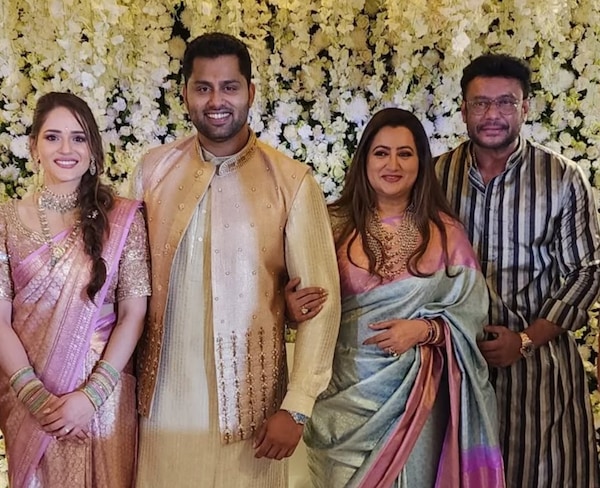 Darshan at Abishek's wedding to Aviva Bidappa