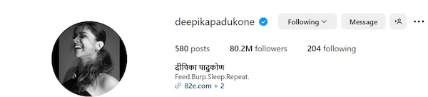 Deepika Padukone IG bio