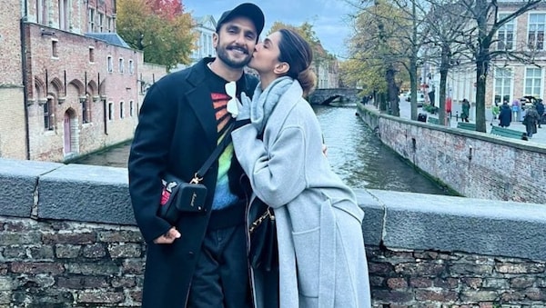 DeepVeer wedding anniversary: Deepika Padukone gives Ranveer Singh a cheeky peck in Belgium in an adorable snapshot