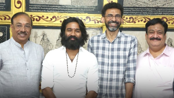 Dhanush during the puja ceremony of his next with Shekhar Kammula