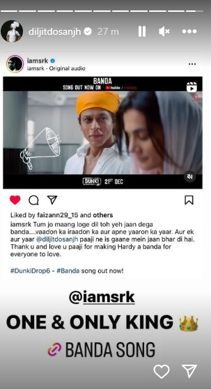 Diljit Dosanjh's Instagram Story.