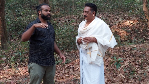 Sandeep PS with Prakash Raj on the set of Ekam