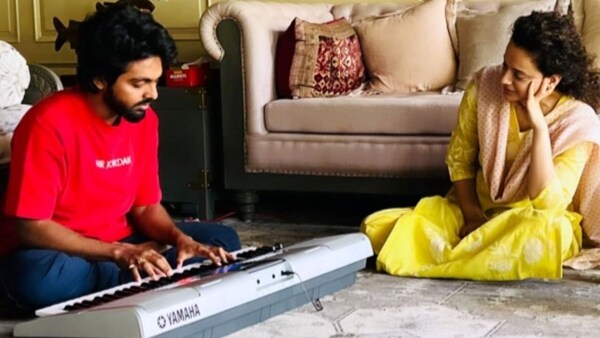 Emergency: Makers unveil a still from music session featuring Chandramukhi 2 actor Kangana and GV Prakash