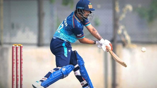 Ishan Kishan going for a reverse sweep during SMAT 2025. Image | ProBatsman