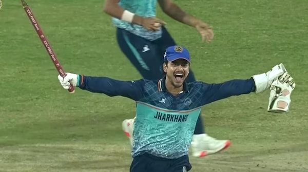 Delighted Kishan after winning the SMAT 2025. Image | JioHotstar