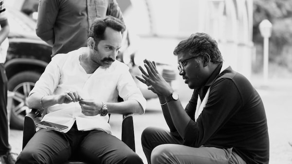 Fahadh Faasil and Mari Selvaraj in a BTS picture from Maamannan