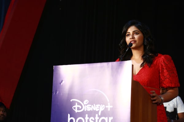 Anjali speaking to the media