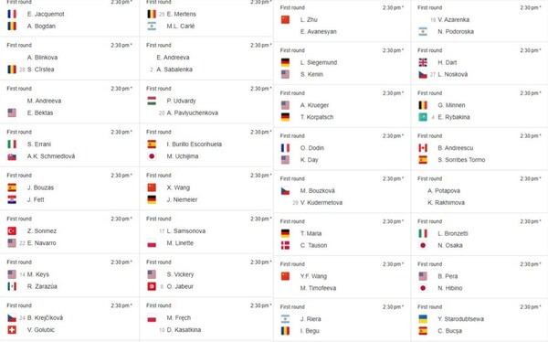 Women's singles Round 1 schedule