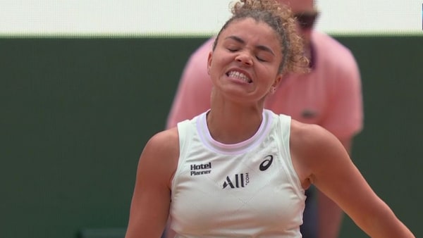 Jasmine Paolini grimaces after losing a point during the final against Iga Swiatek