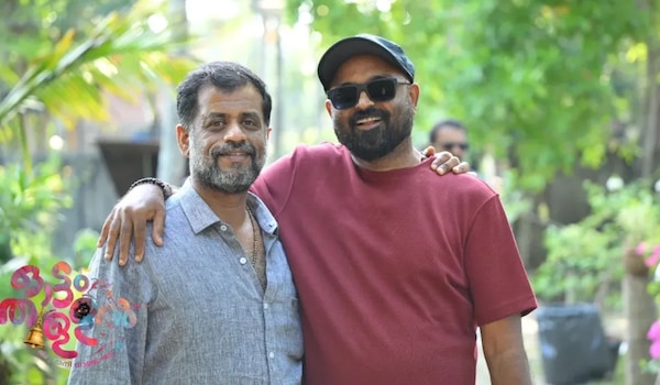 G Marthandan and Jeo Baby on the set of Ottam Thullal