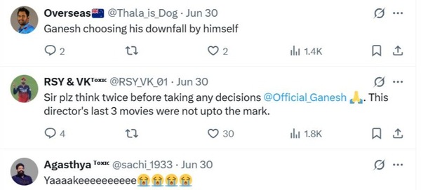 Netizens not pleased with the Ganesh-Chethan combination