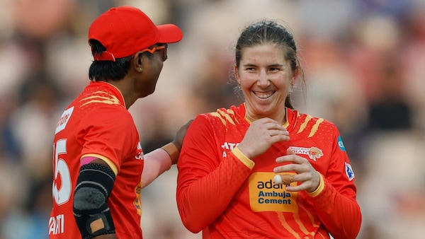 Georgia Wareham picked up two wickets in a single over to shift the momentum for Gujarat Giants against UP Warriorz. Image | WPL