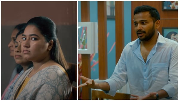 Grace Antony and Basil Joseph in the trailer of Nunakuzhi