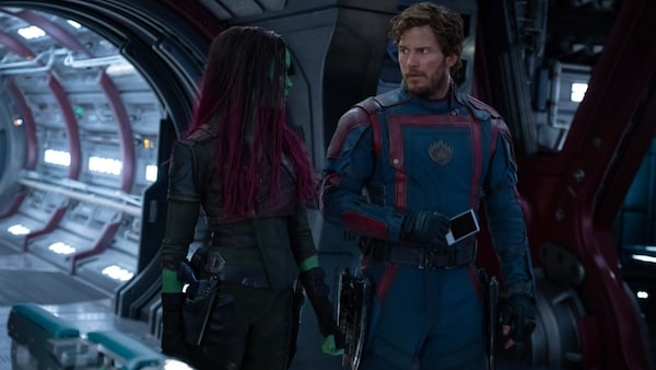 Chris Pratt and Zoe Saldana in a still from Guardians of the Galaxy Vol. 3