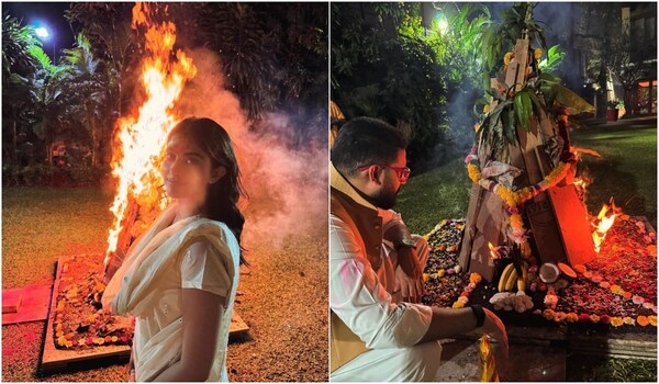 Holi 2024 – Abhishek Bachchan, Aishwarya Rai, Navya Nanda celebrate Holika Dahan, Watch inside pics