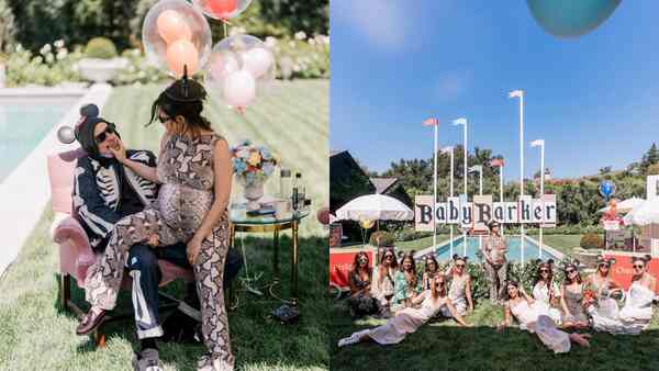 Kourtney Kardashian’s baby shower: Travis Barker sprays love; Kim Kardashian absent