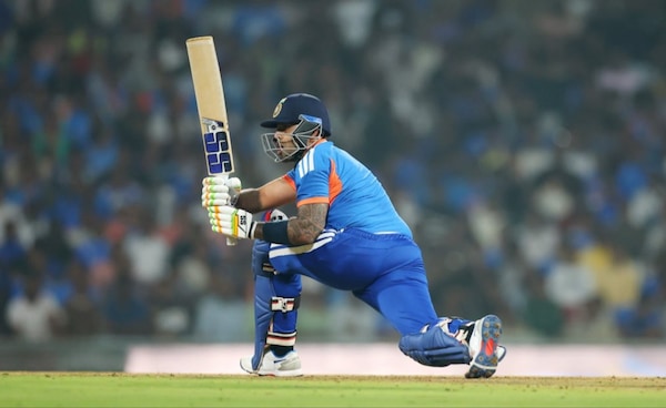 Suryakumar Yadav played an entertaining innings during India's warm-up game against South Africa. Image | ICC