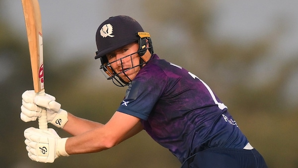 Although Scotland lost both their warmup matches, Brandon McMullen impressed with the bat. Image | ICC on X