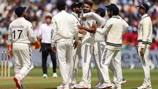 India celebrate Harry Brook's departure. Photo via BCCI