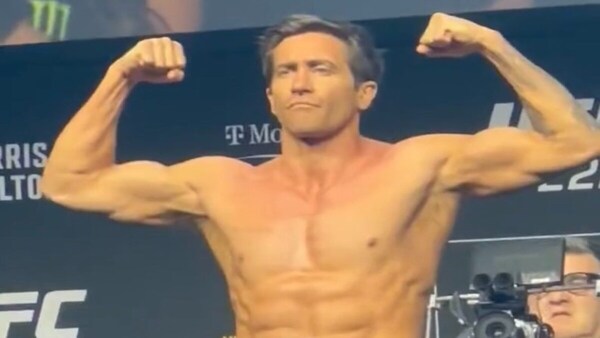 Watch: Jake Gyllenhaal stuns with his shredded body at UFC 285 weigh in for a scene from Road House