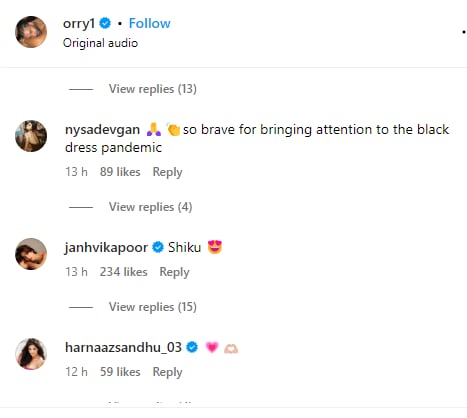 Janhvi Kapoor's comment on Orry's post.
