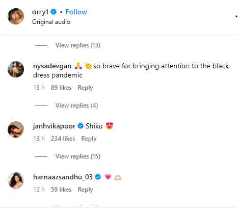 Janhvi Kapoor's comment on Orry's post.